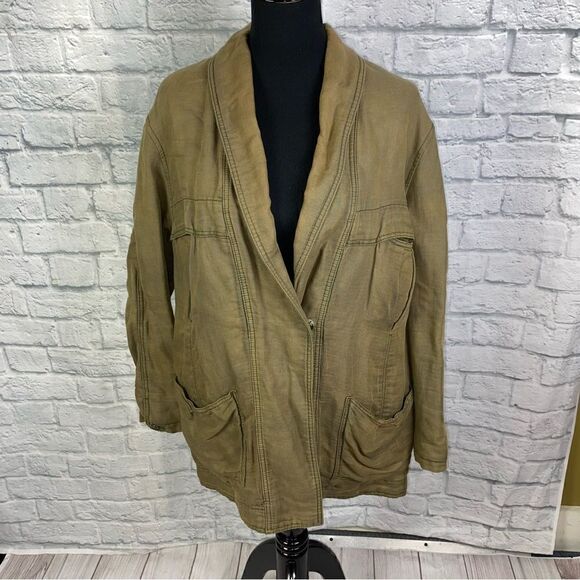 Free people oversize coat w/front pockets low cut collar one button close sz S - Picture 1 of 12